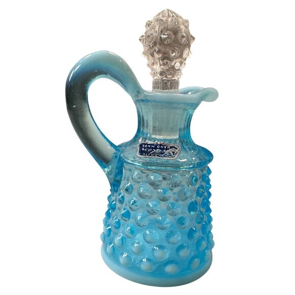 Fenton Opalescent Cruet Bottle Italy Hobnail Pattern Clear Stopper Vintage Glass - Picture 5 of 16